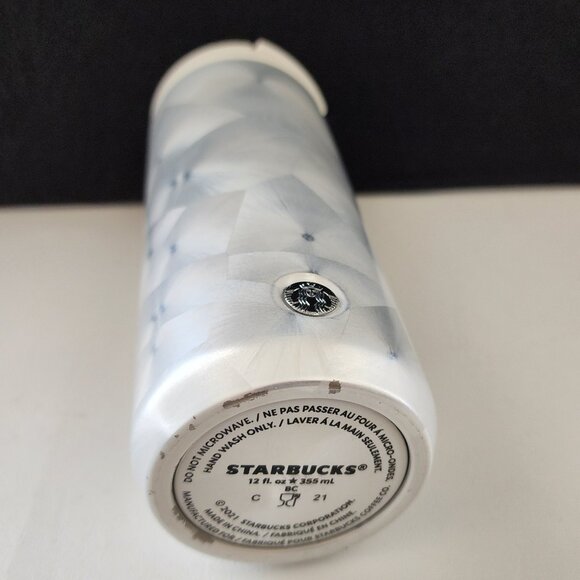 Starbucks White Pearl Brushed Feather Pattern Stainless Steel Tumbler Mug 12oz - Picture 7 of 10